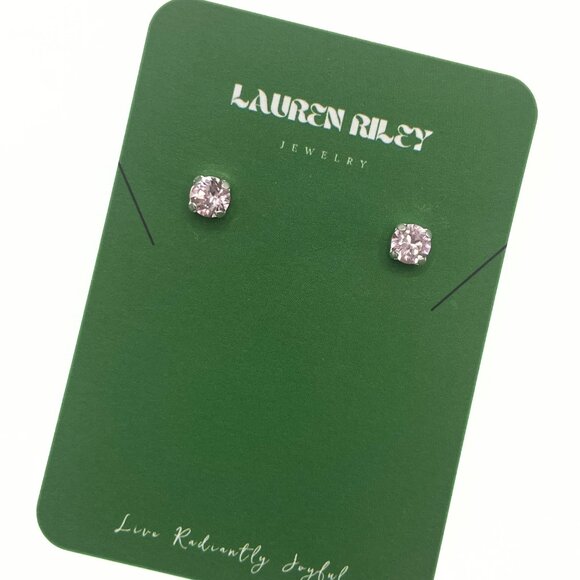 Handcrafted Light Pink Crystal Stud Earrings Shiny Silver Plated - Nickel-Free - Picture 2 of 4